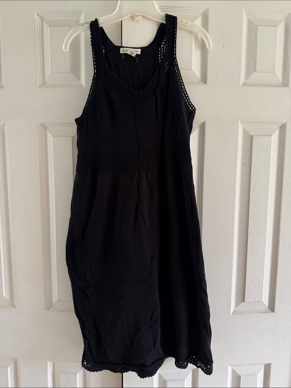 Dakini Black Tank Dress with Crochet Trim-lined size Large